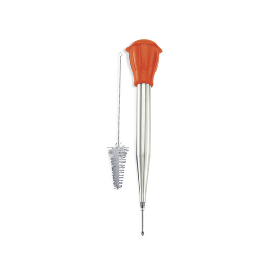 This 3-piece set is the perfect tool for juicy and flavorful cooking. Includes a stainless steel tube, removable injector needle, silicone squeeze bulb, and cleaning brush. Easy to use - just squeeze the bulb, submerge the tube, and release to baste your food with delicious liquid. Dishwasher safe for easy cleanup.