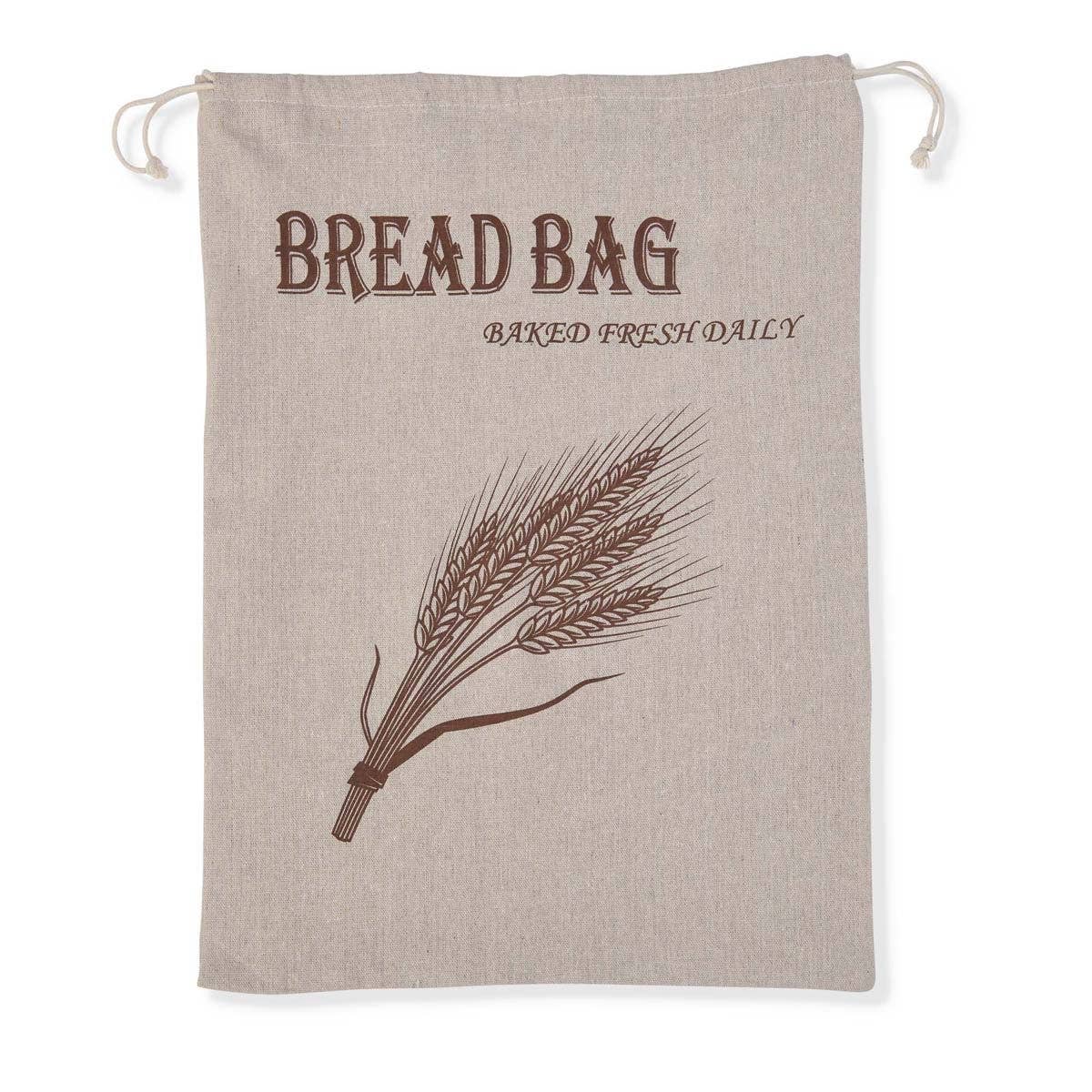 Bread bag with wheat design and text on a beige background