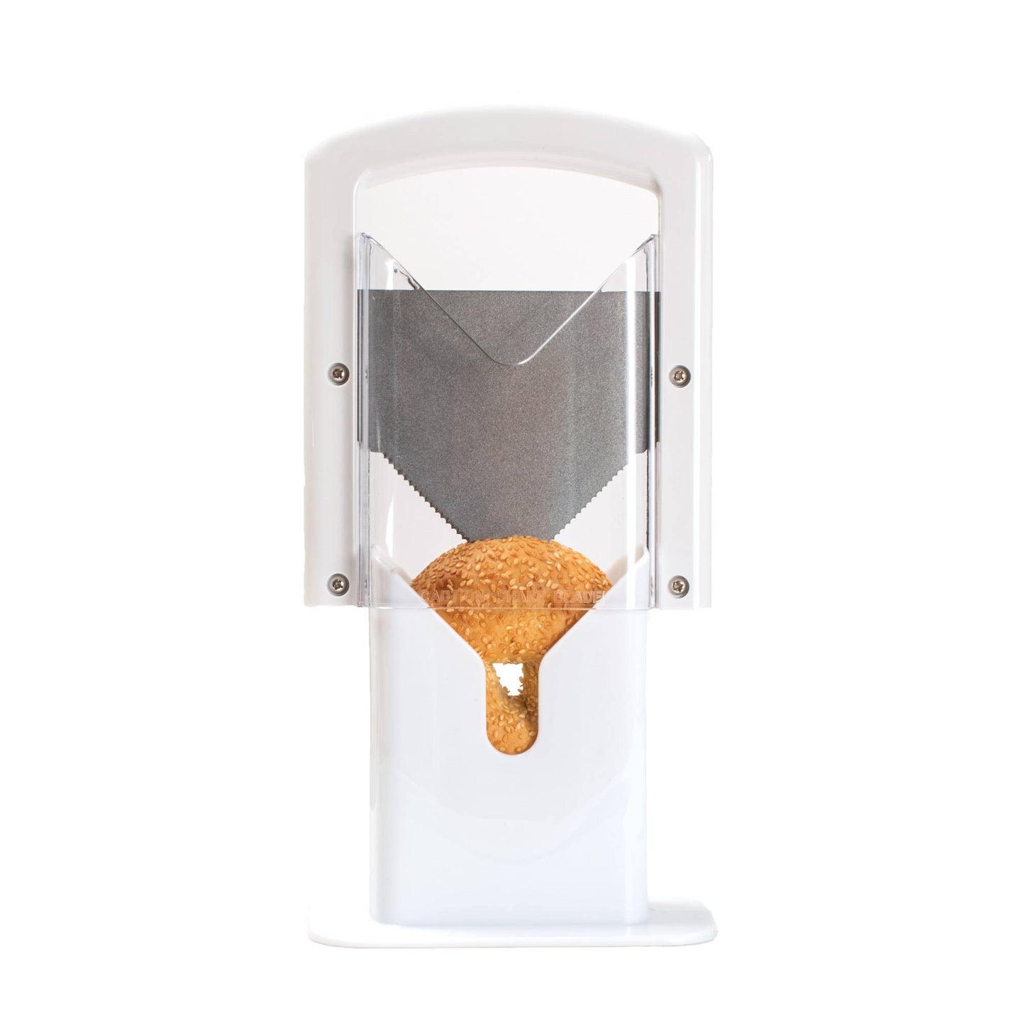White wall-mounted pet door with a cork-shaped object inside on a white background