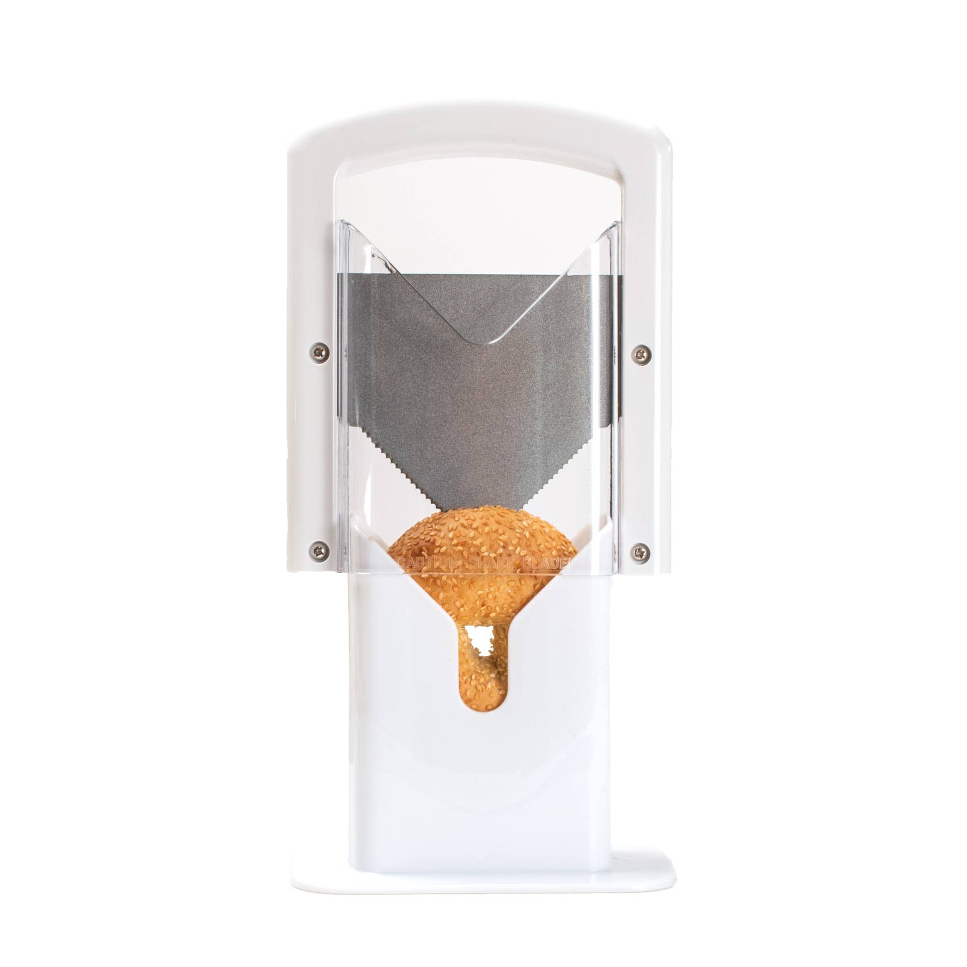 White wall-mounted pet door with a cork-shaped object inside on a white background