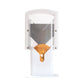 White wall-mounted pet door with a cork-shaped object inside on a white background