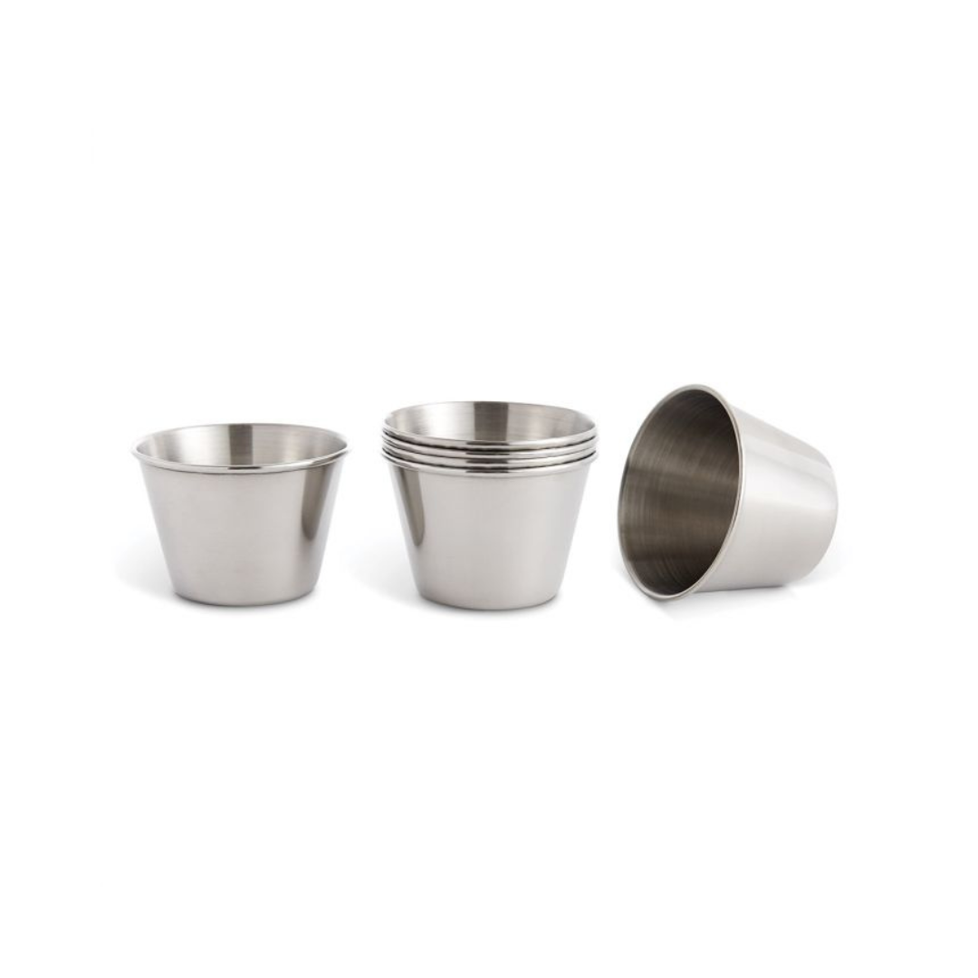 Serve and enjoy your seafood even more with the Seafood Sauce Cups. Made from durable stainless steel, this set of 6 cups is perfect for dipping and dressing seafood. Dishwasher safe for easy cleanup.