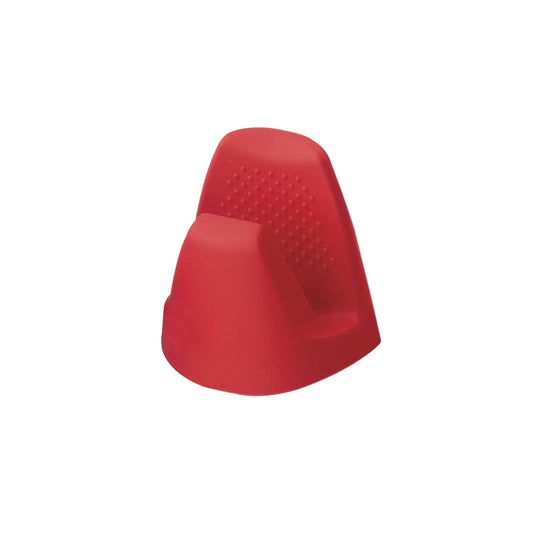 Red silicone pot grabber on a white background