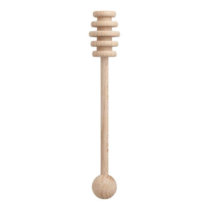 Wooden honey dipper with multiple levels on a white background