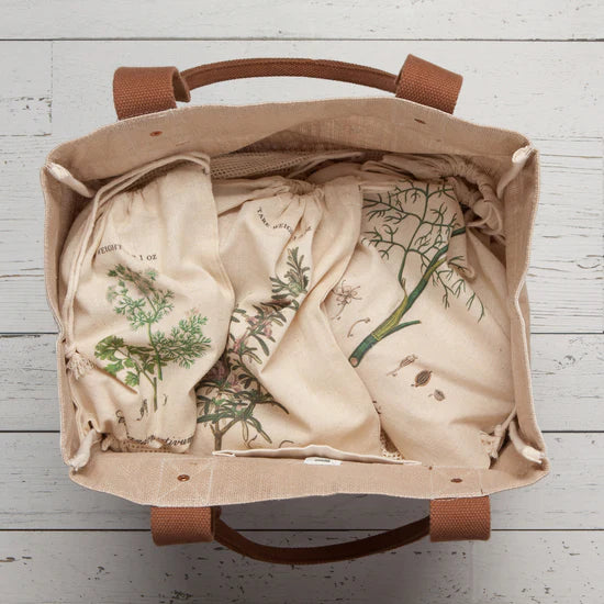  3-Piece Garden Herbs Produce Bags from Now Designs by Danica! These charming, washable bags feature beautiful illustrations of dill, rosemary, and coriander, complete with their fancy Latin names, bringing a touch of rustic charm to your shopping routine. 