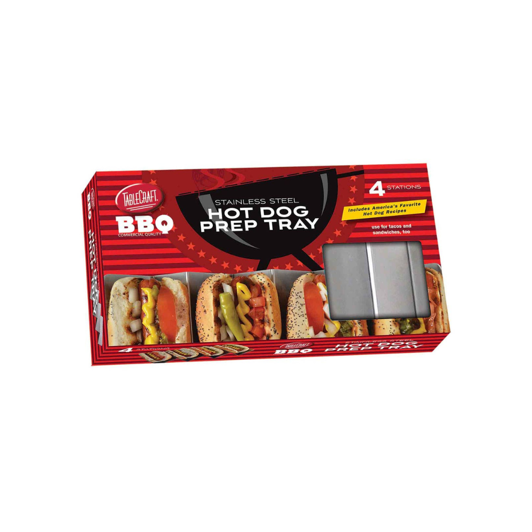 Hot Dog Prep Tray, the ultimate solution for dressing up your hot dogs with ease and fun! This innovative tray allows you to neatly lay out your buns, add grilled hot dogs, and then customize your perfect hot dog meal without the mess of rolling buns or dogs.