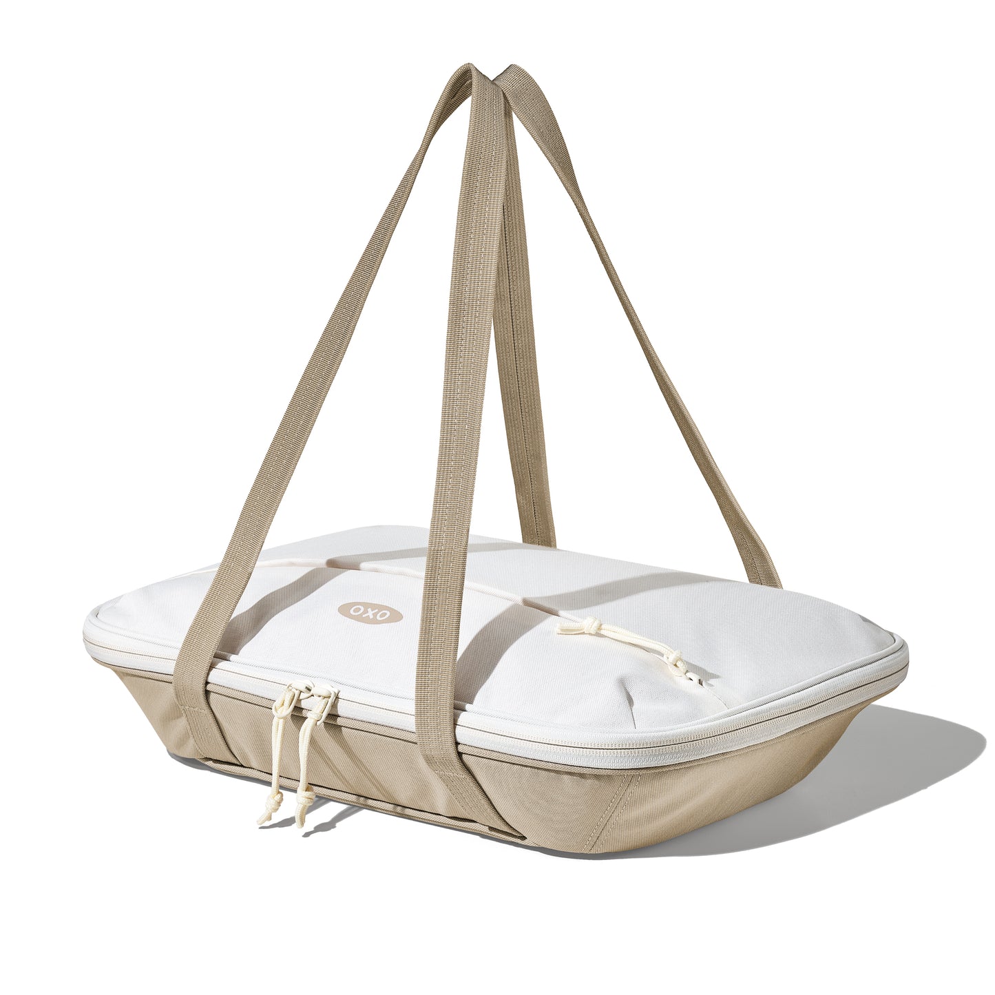 insulated bakeware carrier with straps on a white background
