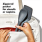 hands adding tools to zippered picket of insulated bakeware carrier