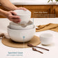 White ceramic bowls with non-slip base feature on a kitchen counter.