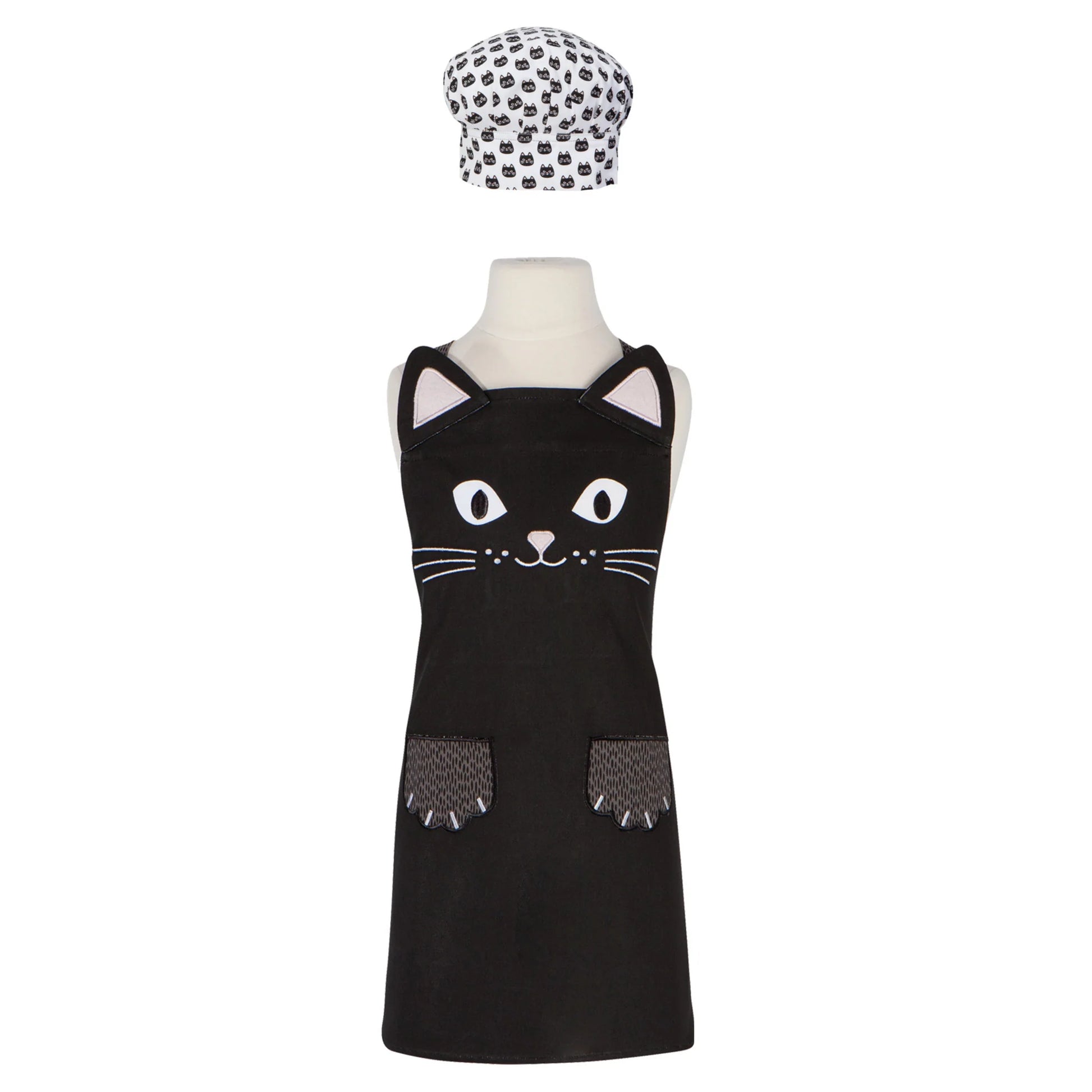 Unleash your little one's creativity in the kitchen with the Cat Daydream Apron Hat Set! Featuring an irresistibly cute black kitten with pointy ears, whiskers, and adorable paws, this playful set will make cooking feel like a fun adventure.