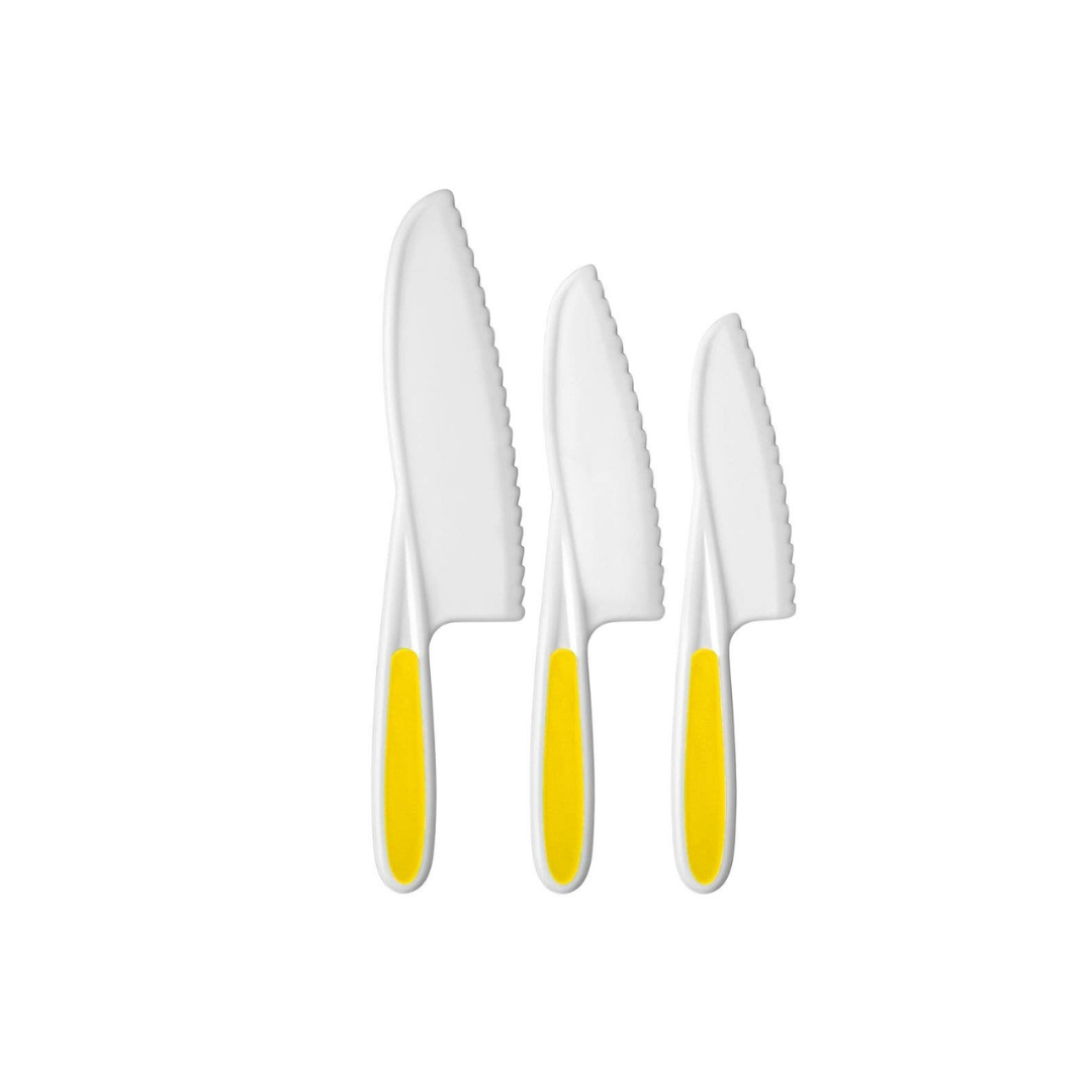 Get little chefs excited about cooking with the Zulay Safety Knife Set for Kids in bright yellow! Designed for real kitchen adventures with safety in mind, this 3-piece set features small, medium, and large knives with blunt tips and serrated edges—perfect for building confidence while keeping fingers safe. 