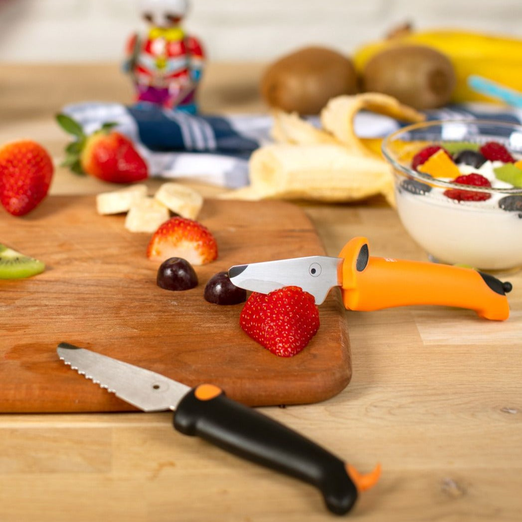 Kinderkitchen Dog Knife Set - Black & Orange - 2 Piece Set