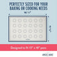 Baking mat with circular outlines for 18 muffin tins, dimensions, and Angel Bake branding.