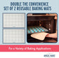 Reusable baking mats with text about convenience and baking applications, featuring Angel Bake branding.