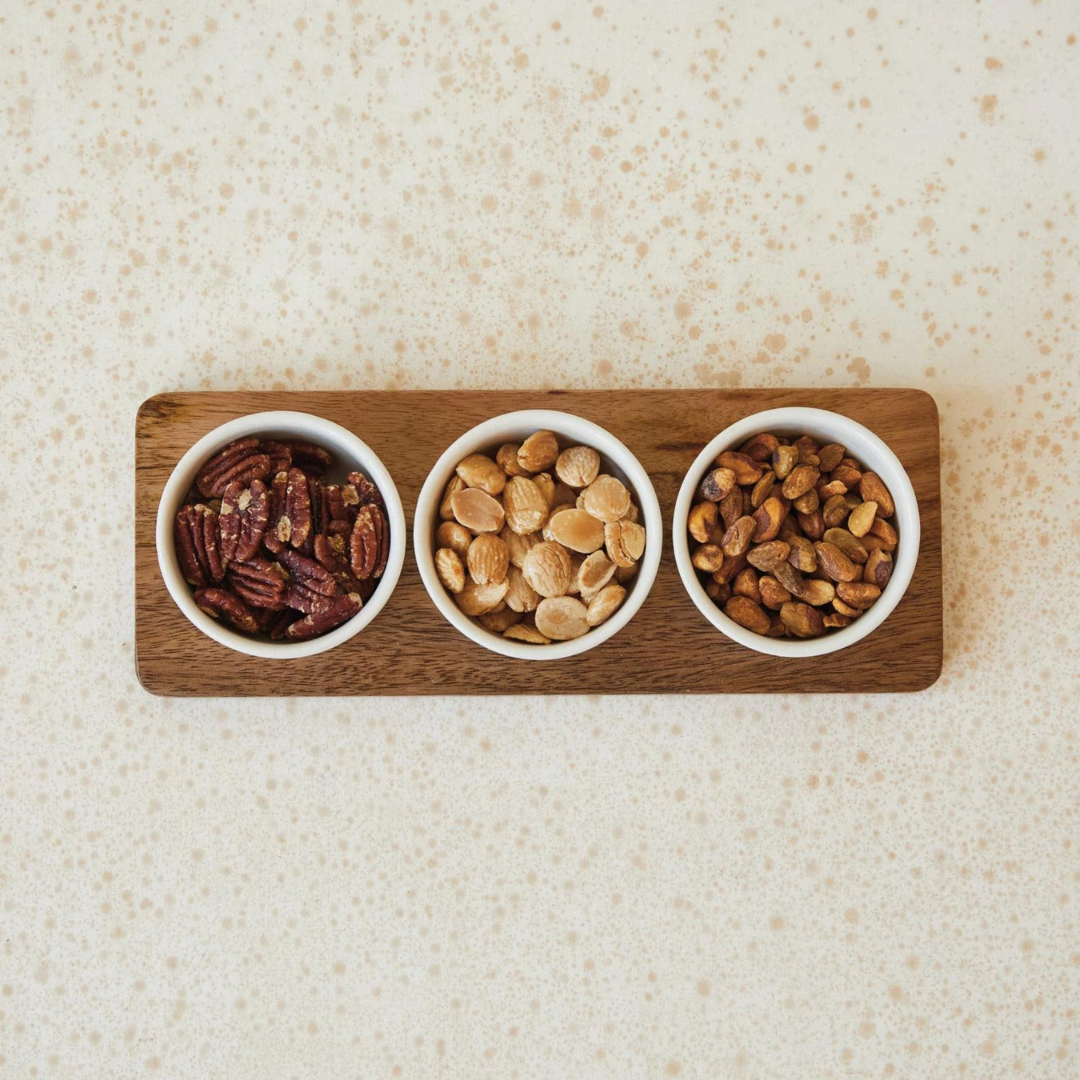 Creative Co-Op Tray and Bowls Set made of Mango Wood and Stoneware.