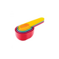 A set of five multicolored measuring cups, with a red cup on top, neatly stacked inside each other.