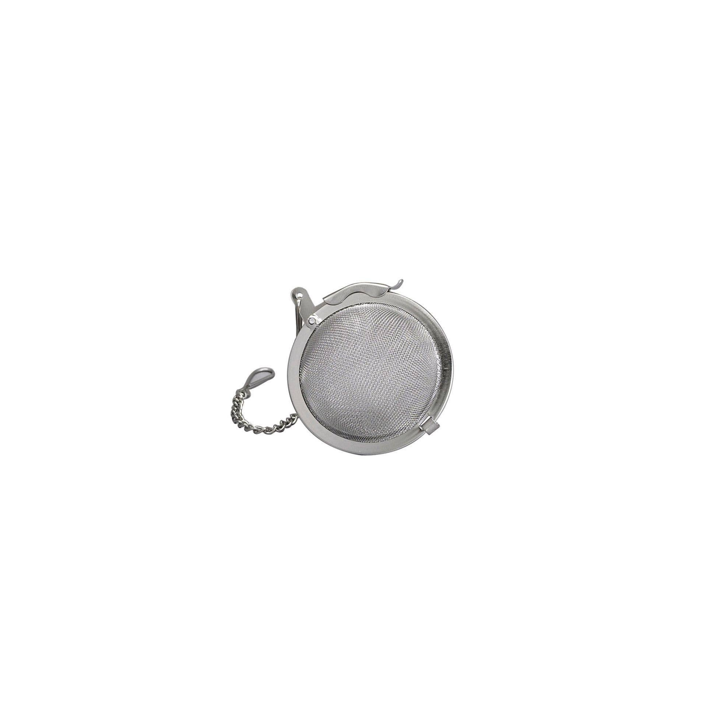 Metallic tea infuser on a white background