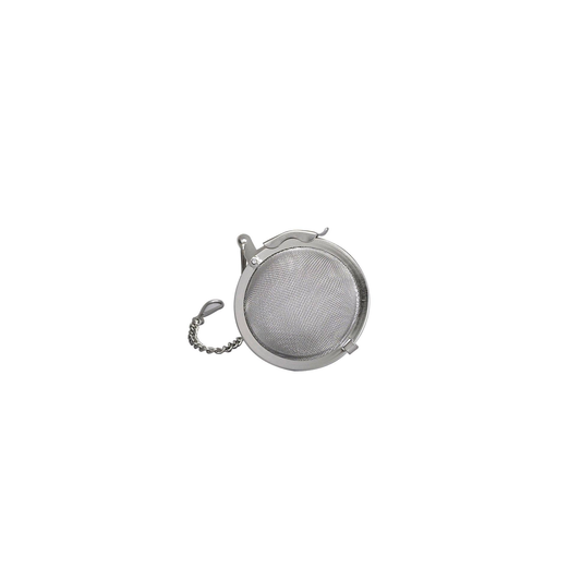 Metallic tea infuser on a white background