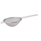 Metal mesh strainer with handle on a white background