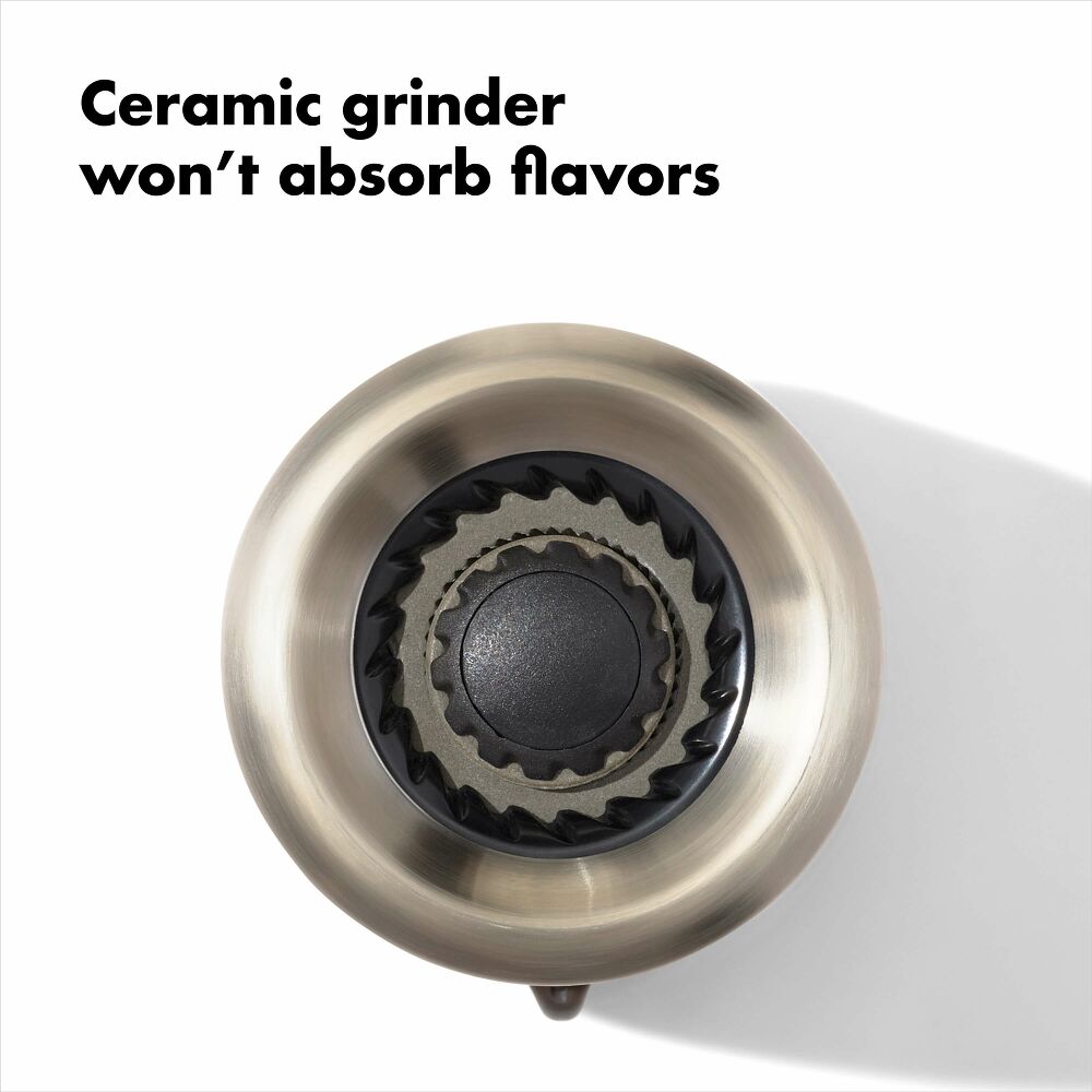 Close up of ceramic grinder blades on pepper grinder. 