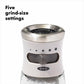 Close up of five grind size settings of salt grinder. 