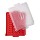 Red and clear silicone bacon mat on a white background