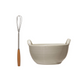 Stoneware Bowl w/ Wood & Metal Whisk - 2 Piece Set