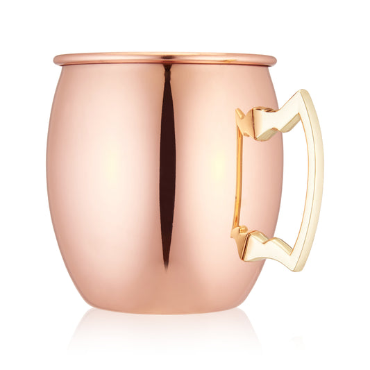 A durable stainless steel frame and polished copper-plated exterior come together to create this classic Moscow Mule mug. Topped with an intricate brass zig-zag handle and a burnished high-shine finish, this handsome mug is the ultimate accessory for crafting elegant cocktails. Hang it up in the kitchen or fill it to the brim with the classic concoction of vodka, ginger, lime, and fresh mint.