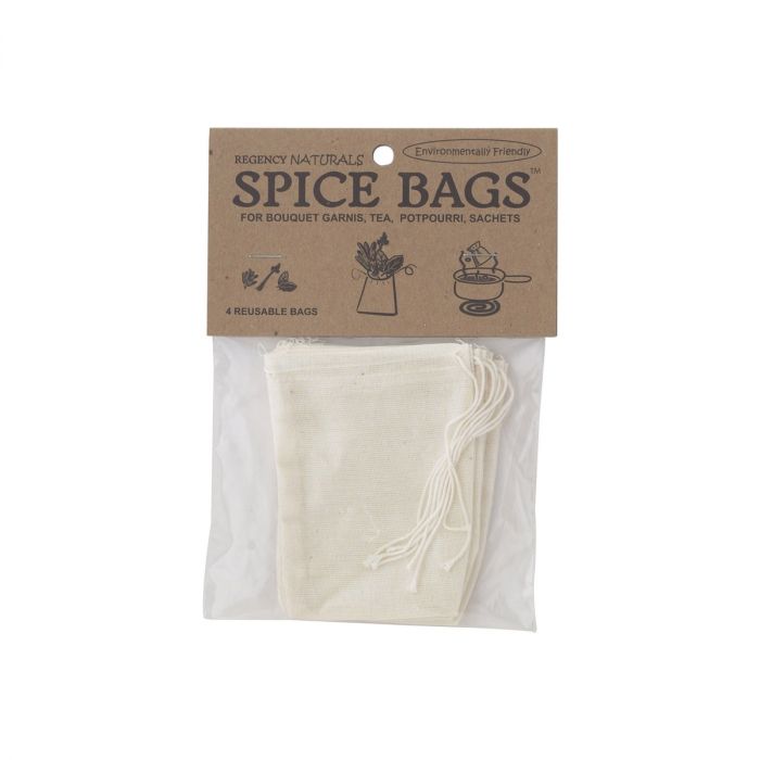 This set of four all-natural cotton spice bags with drawstring tops 