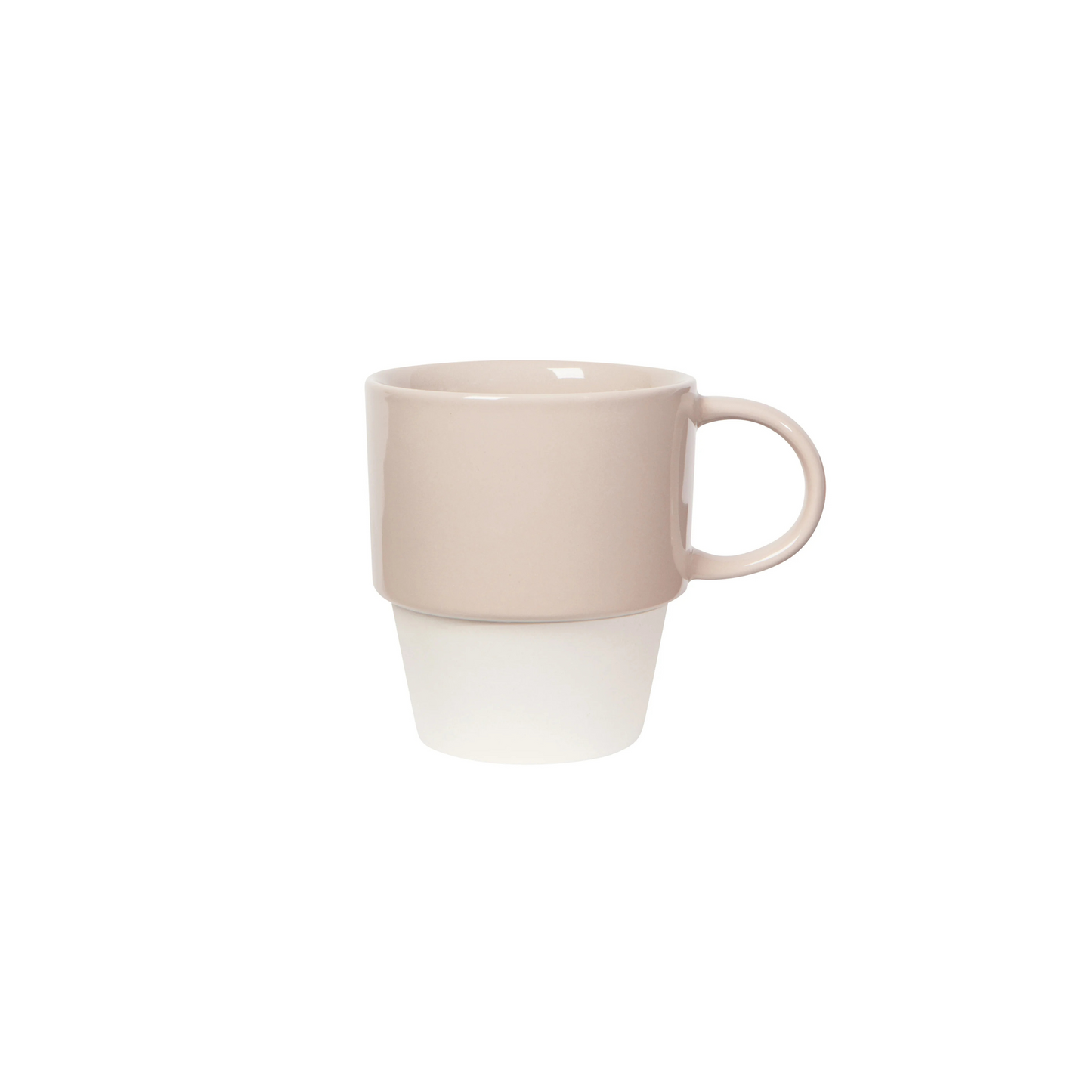 Two-tone beige and white mug on a white background