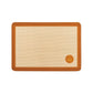 Silicone baking mat with brown border and logo on a white background