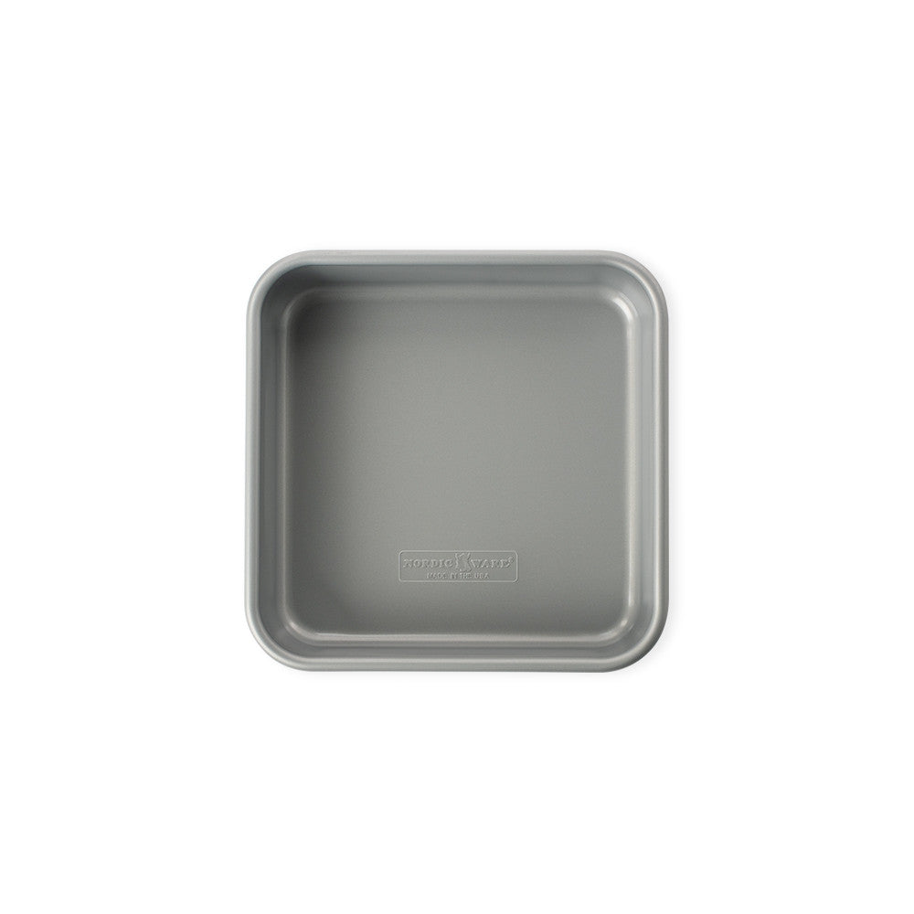 Gray square baking tray on a white background