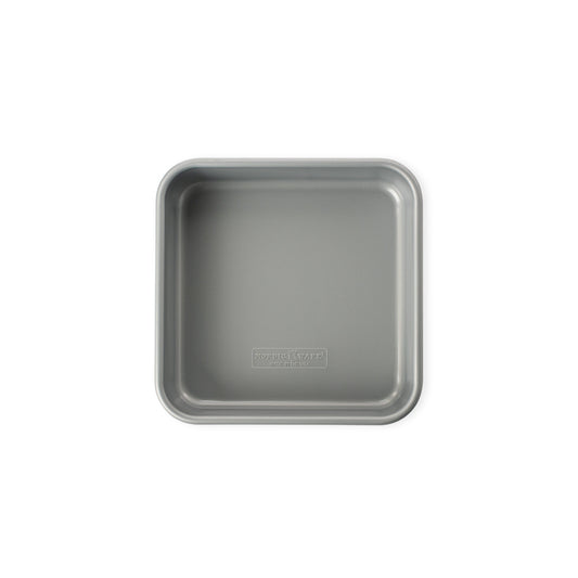 Gray square baking tray on a white background