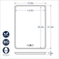 Measurement chart of a baking sheet with dimensions and features indicated.