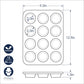 Baking tray with dimensions and features on a white background