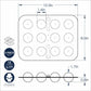 Technical drawing of a 12-cavity cake pop tin with dimensions and features.