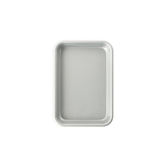 Rectangular metal baking tray on a white background