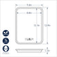 Measurement chart of a baking sheet with dimensions and features labeled.