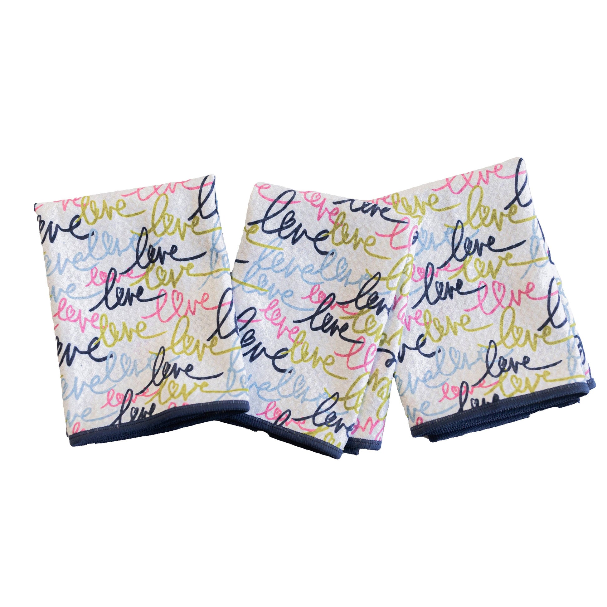 Pair of shorts with 'love' text in various colors on a white background