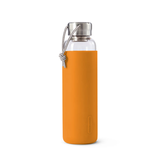 This 20 fluid ounce light-weight Borosilicate glass bottle features a protective non-slip sleeve, convenient carry loop and stainless steel lid.  Have sleek looks plus functionality in one eco-friendly, travel-friendly glass water bottle! 