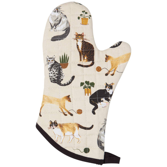 Oven mitt with cat pattern on a white background