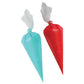 Two colorful piping bags, one red and one green, on a white background.