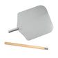 Gray pizza peel with wooden handle on a white background