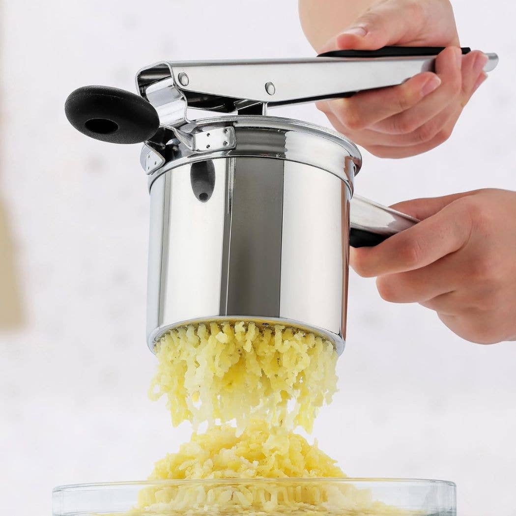 This heavy-duty kitchen tool makes mashing effortless—just load the deep 13.5oz basket, squeeze the ergonomic silicone handles, and watch as fluffy, lump-free potatoes glide through with ease. Crafted from durable stainless steel with precision perforations, it’s perfect for creating restaurant-quality mashed potatoes, gnocchi, or even baby food.