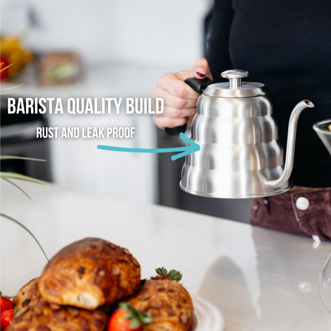 pour over kettle in silver is made from a quality stainless steel that is rust and leak proof