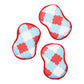 Three cloud-patterned sponges with red borders on a white background