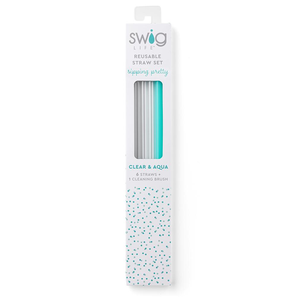 Reusable Straw Set (Tall) - Clear & Aqua