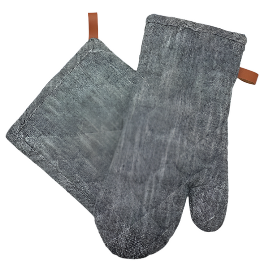 Oven Mitt, Pot Holder & Spoon Set - Chambray Black