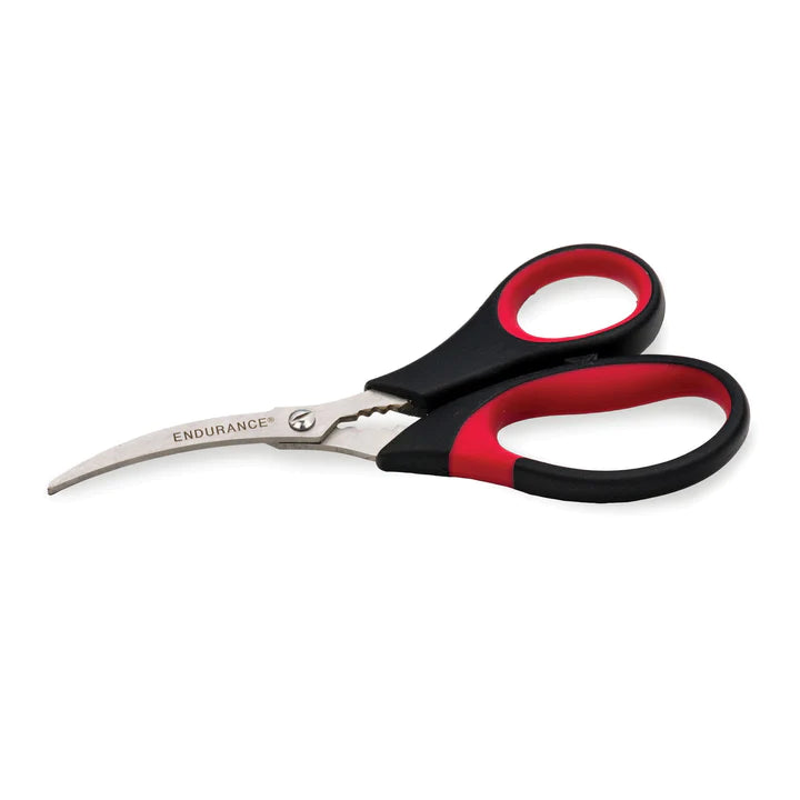 Snip, crack, or de-vein seafood with these endurance seafood scissors!  Made of durable stainless steel with soft, comfortable santoprene handles, it's no wonder these seafood scissors are a Cook's Illustrated favorite.  If you enjoy cooking seafood, crab legs, lobsters, shrimp, and more, you definitely need a pair of good seafood scissors in your kitchen. 