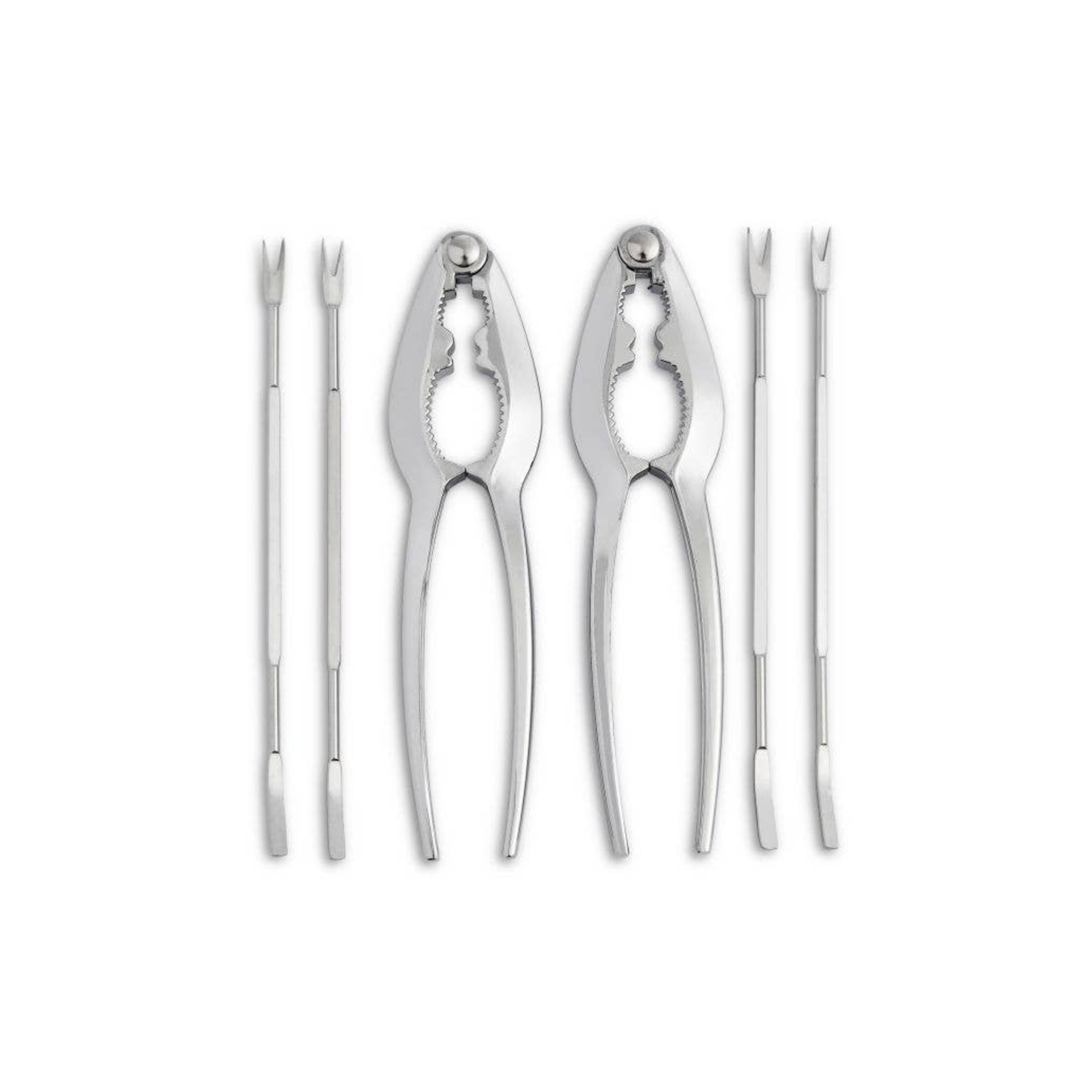 Set of metal clamshells and crackers on a white background